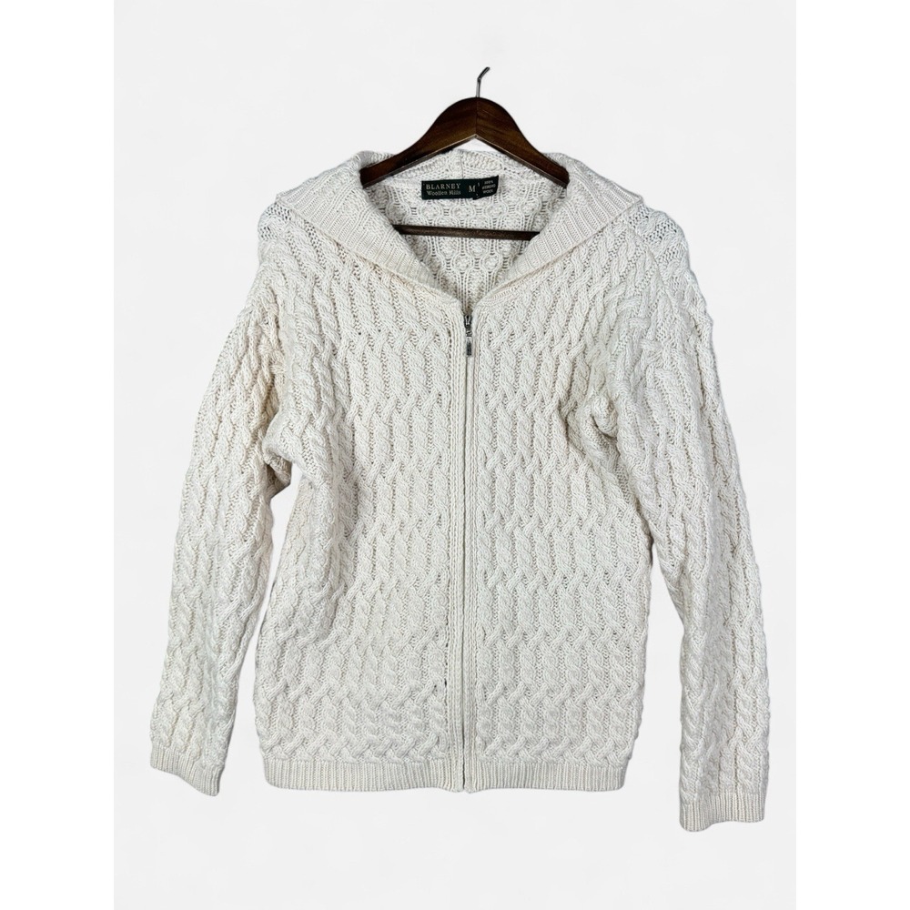 Blarney Woollen Mills Sweater Women's M Ivory Cable Knit Wool Fisherman‎ Irish - Picture 2 of 11